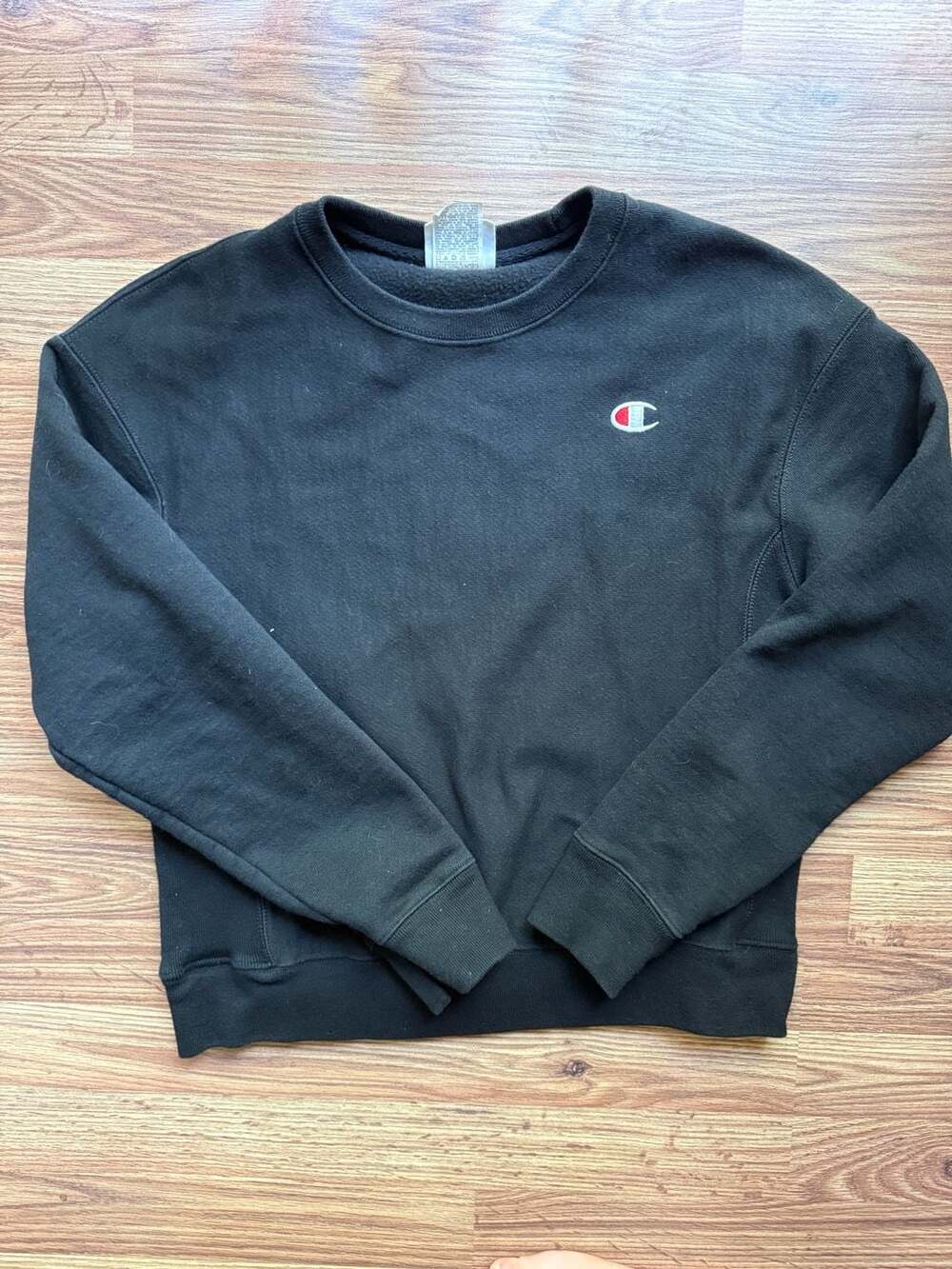 Champion Reverse Weave Logo Faded Black Blank Crewneck Sweatshirt Small